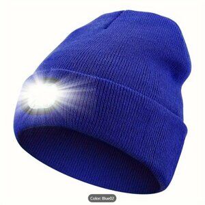 Lighted LED Beanie Cuffed Hat Deep Blue NWT